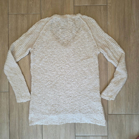 Aeropostale Beige Open Knit V-Neck High Low Hem Pullover Sweater Women’s L - Picture 2 of 6